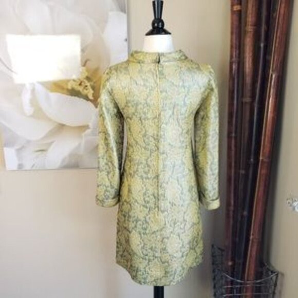 Vintage Devonshire ~ Metallic Gold Parsley Dress - Picture 2 of 5